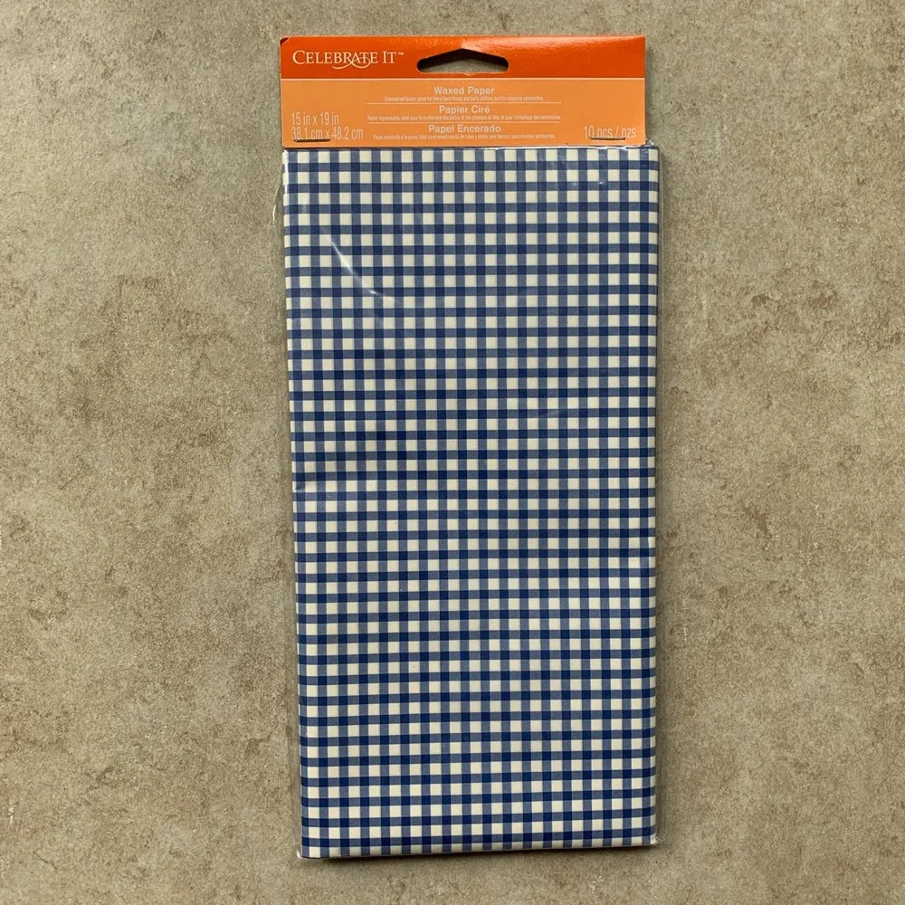 Celebrate It Waxed Paper Food Safe Tissue Paper Treat Box 10pc Gingham Print NEW